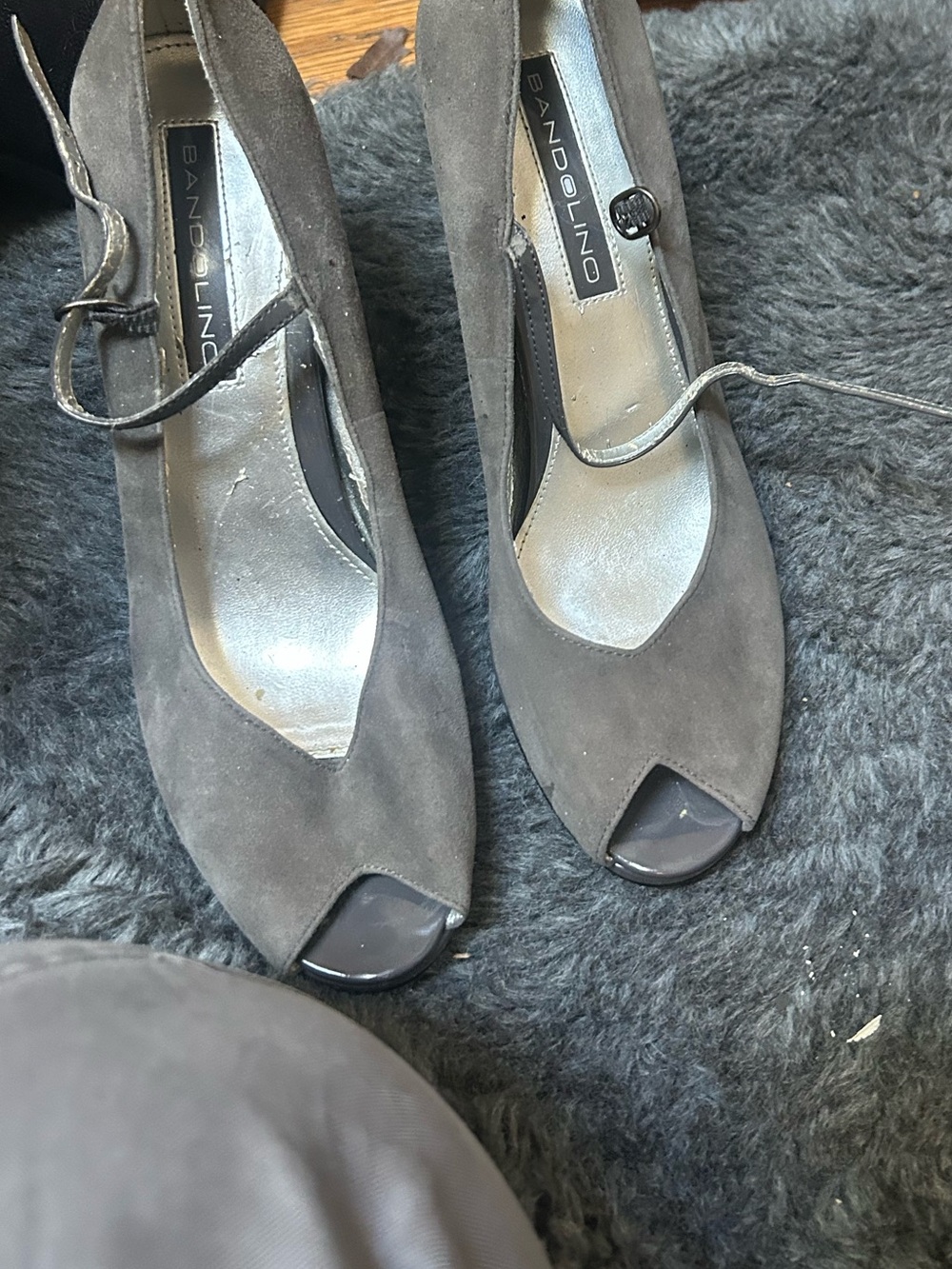 Bandolino Taupe Suede Peep-Toe Ankle Strap Heels